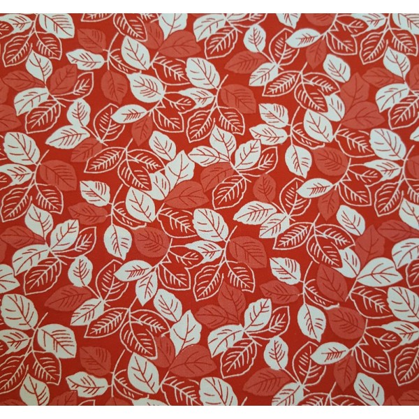 Coupon tissu  - feuilles rouge et blanc - coton - 40x50cm - Photo n°1