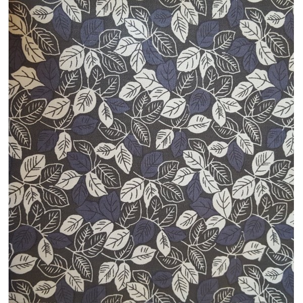 Coupon tissu  - feuilles gris/bleu et blanc - coton - 40x50cm - Photo n°1