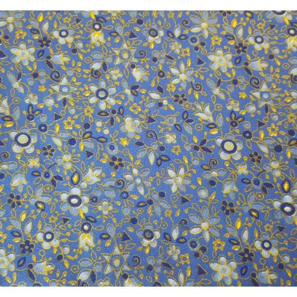 Coupon tissu style japonais - à fleurs bleu  - coton - 40x50cm - Photo n°1