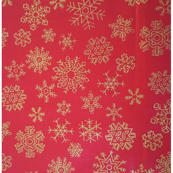 Coupon tissu - flocon de neige doré sur fond rouge - coton - 40x50cm - Photo n°1