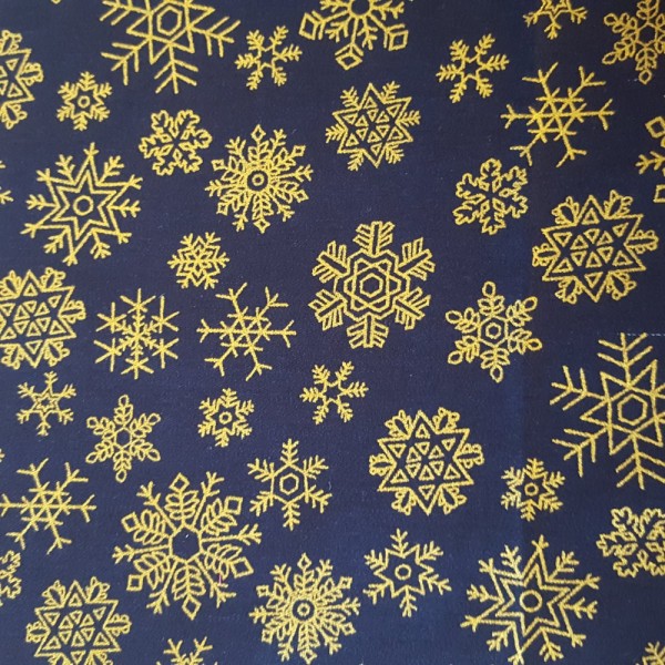 Coupon tissu - flocon de neige doré sur fond bleu foncé - coton - 40x50cm - Photo n°1