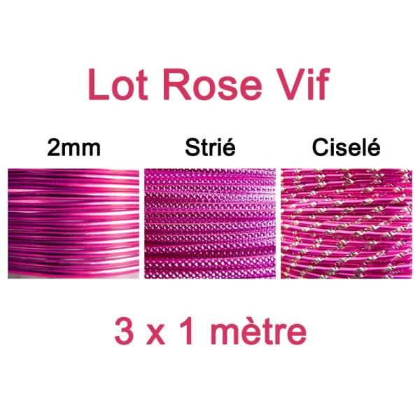 Lot fil alu rose vif 2mm - 3 x 1m - Photo n°1