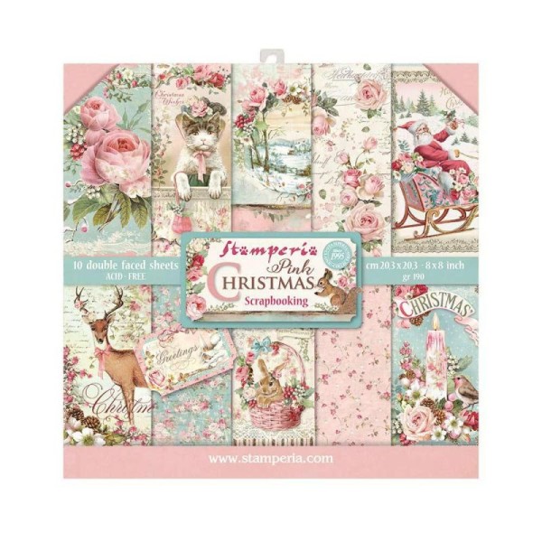 Papier scrapbooking Stamperia - Pink Christmas  - 20 x 20 cm - 10 feuilles - Photo n°1
