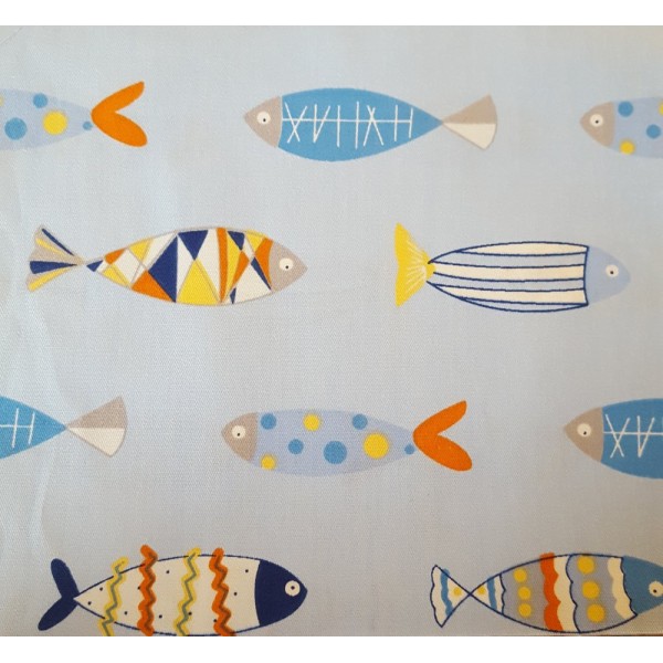 Coupon tissu - banc de poissons sur fond bleu - coton - 40x50cm - Photo n°1