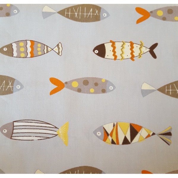 Coupon tissu - banc de poissons sur fond gris / bleu - coton - 40x50cm - Photo n°1