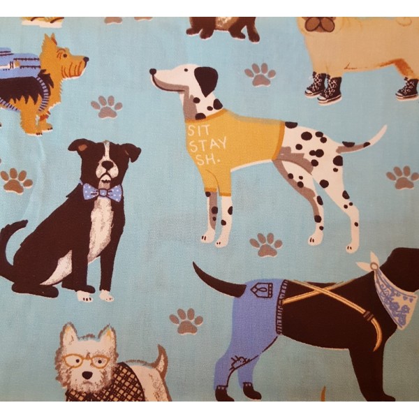 Coupon tissu - chien sur fond bleu - coton - 40x50cm - Photo n°1