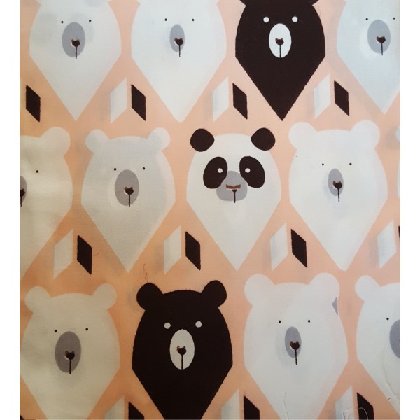 Coupon tissu - panda et ours fond rose - coton - 40x50cm - Photo n°1