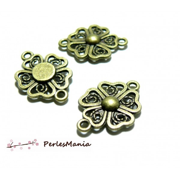 Lot de 20 pendentifs connecteur fleur dentelle métal couleur Bronze 2D2356 - Photo n°1