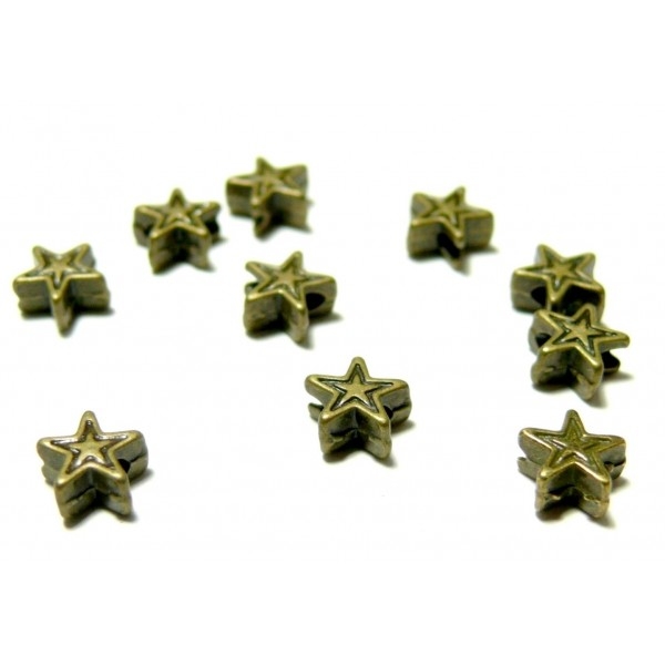 Lot de 50 perles intercalaires double étoiles métal couleur Bronze OB1306 - Photo n°1