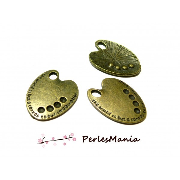 Lot de 10 pendentifs palette de peinture métal couleur Bronze OB14722 - Photo n°1
