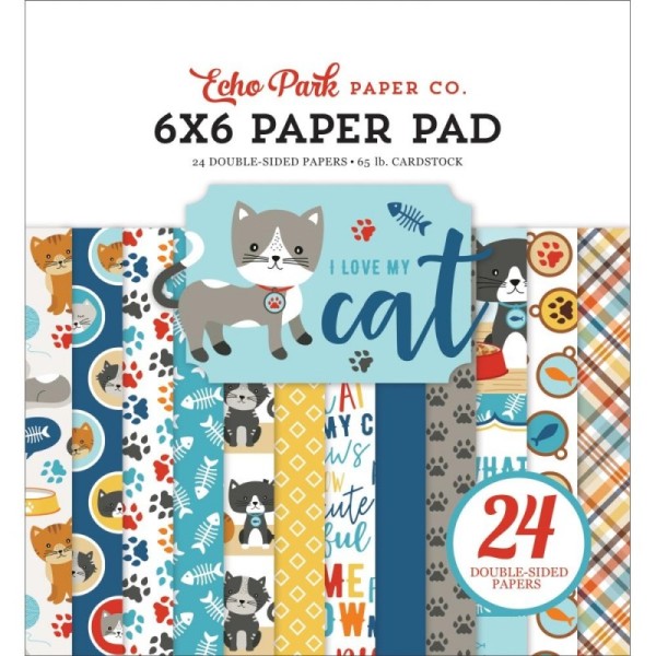 Papier scrapbooking Echo Park - I love my cat - 15 x15 cm - 24 feuilles - Photo n°1