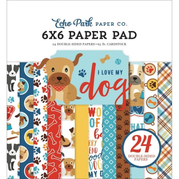 Papier scrapbooking Echo Park - I love my dog - 15 x15 cm - 24 feuilles - Photo n°1