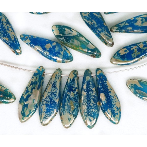 20pcs Bleu aigue-marine en Argent Picasso Plat de Feuilles de Poignard Perles de Verre tchèque 5mm x - Photo n°2