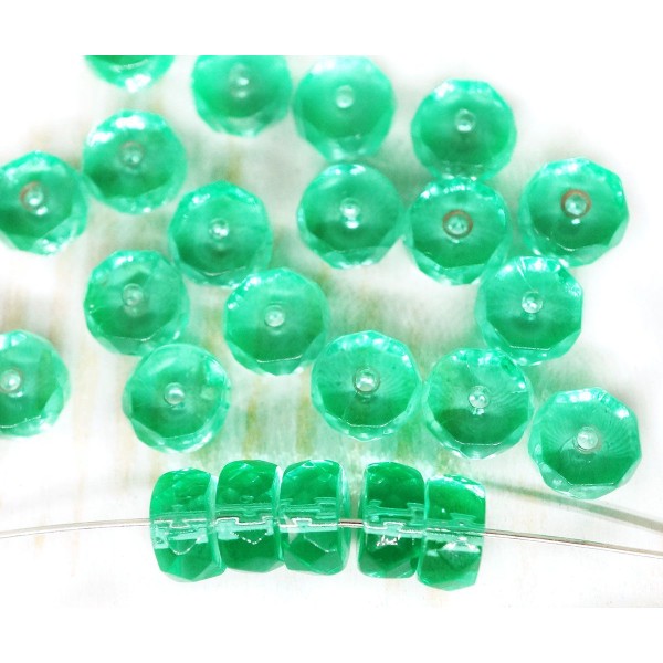 60pcs Cristal Vert Émeraude Plat Monnaie Rond de Feu Poli Facettes de Disque Rondelle Perles de Verr - Photo n°1