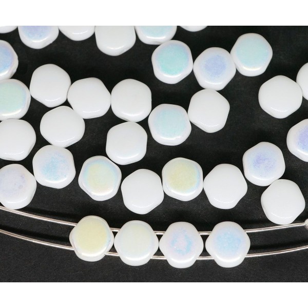 60pcs Blanc Ab 2 Trou de Tissage de Verre tchèque Perles Rondes Plates Pièce de Perles Tablette en V - Photo n°2