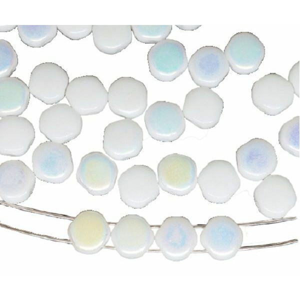 60pcs Blanc Ab 2 Trou de Tissage de Verre tchèque Perles Rondes Plates Pièce de Perles Tablette en V - Photo n°1