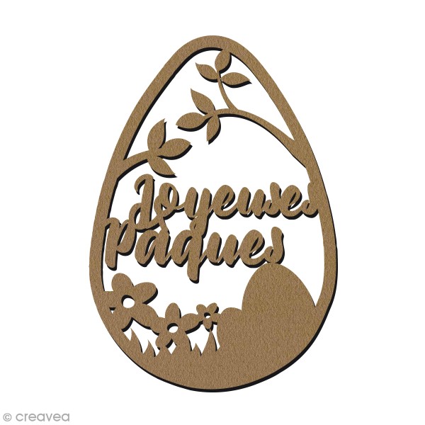 Forme d'oeuf en bois à décorer - Joyeuses Pâques - 8,5 cm - Photo n°1