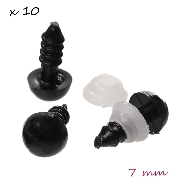 10 Yeux de sécurité noirs 7 mm pour amigurumis (5 paires) - Photo n°1