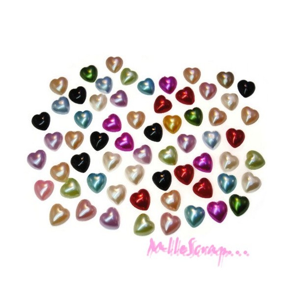 Demi-perles cœurs à coller multicolore , 10 mm - 50 pièces - Photo n°1