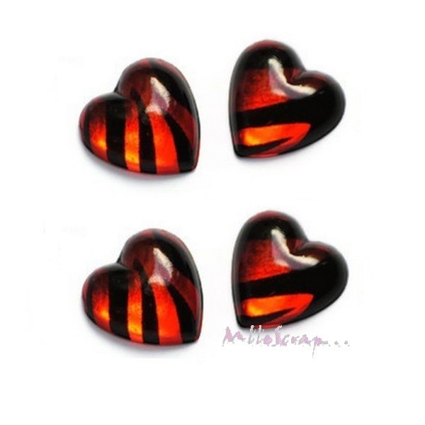 Strass cœurs rouge effet zébré - 5 pièces - Photo n°1