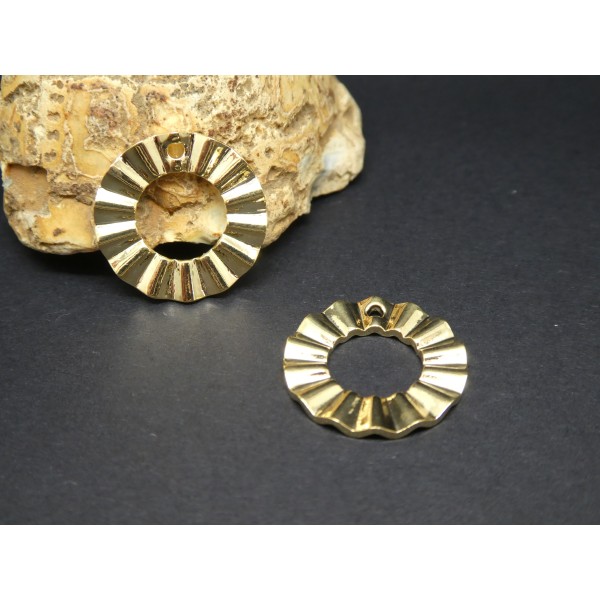 2 Breloques rondes ondulées, plissées 18mm doré - Photo n°1