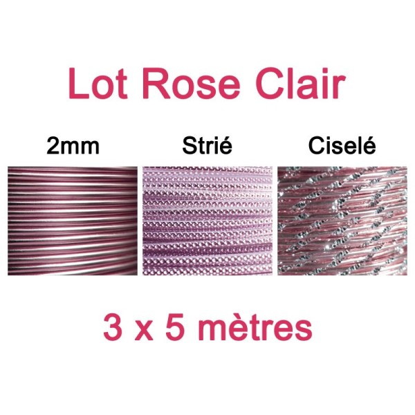 Lot fil alu rose clair 2mm - 3 x 5m - Photo n°1