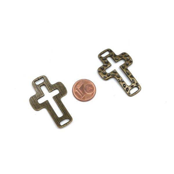 2 Perles De Jonction Croix Bronze En Métal Martelé Pour Lanière Cuir 6mm - Photo n°2