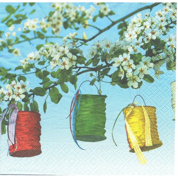 4 Serviettes en papier Lampions Fleurs d'été Format Lunch Decoupage Decopatch LN0411 Colourful Life - Photo n°1