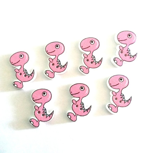 7 Boutons en bois – dinosaure rose – 20x28mm - Photo n°1