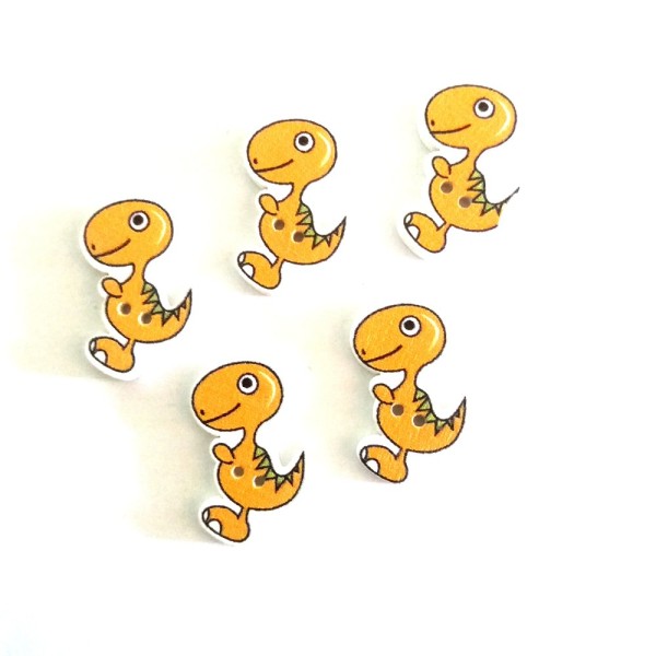 5 Boutons en bois – dinosaure jaune – 20x28mm - Photo n°1
