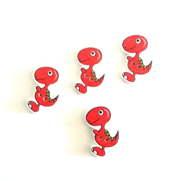 4 Boutons en bois – dinosaure rouge – 20x28mm - Photo n°1