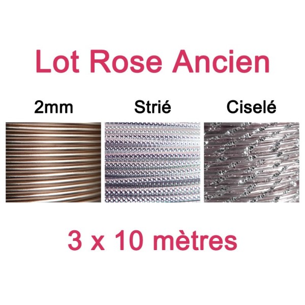 Lot fil alu rose ancien 2mm - 3 x 10m - Photo n°1