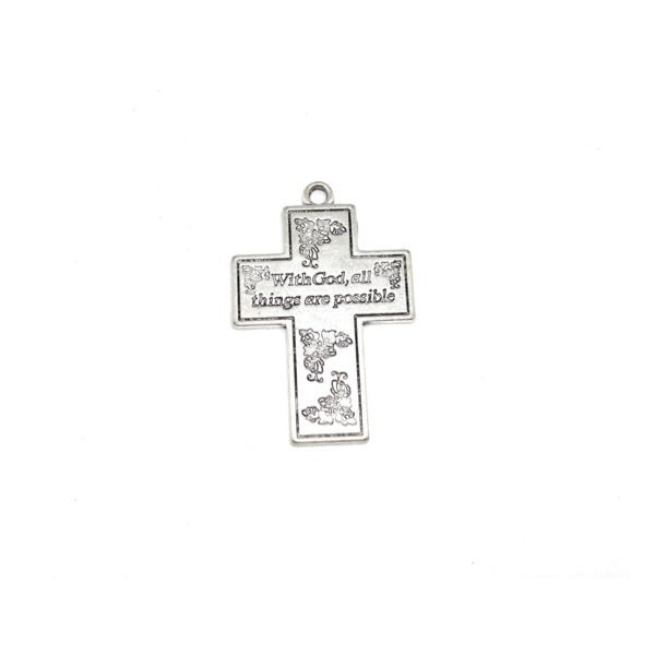 1 Grand Pendentif Croix Argenté En Métal Avec Motifs Fleurs - Photo n°4