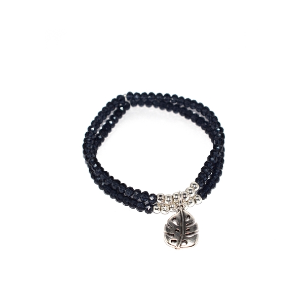 Kit DIY bracelet perles facettes bleu et feuille tropicale - Photo n°1