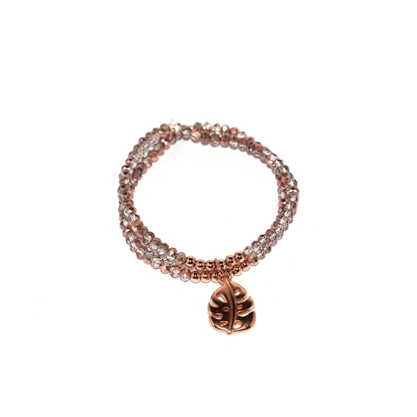 Kit DIY bracelet perles facettes et feuille tropicale rose gold - Photo n°1