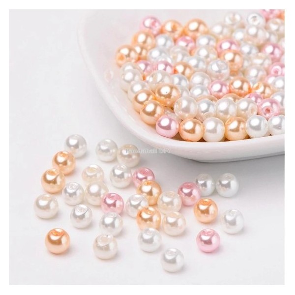 Perles ronde en verre nacré en mélange coloris assortis 6 mm ECRU ROSE SAUMON - Photo n°1