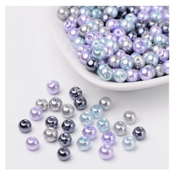 Perles ronde en verre nacré en mélange coloris assortis 6 mm BLEU MAUVE - Photo n°1