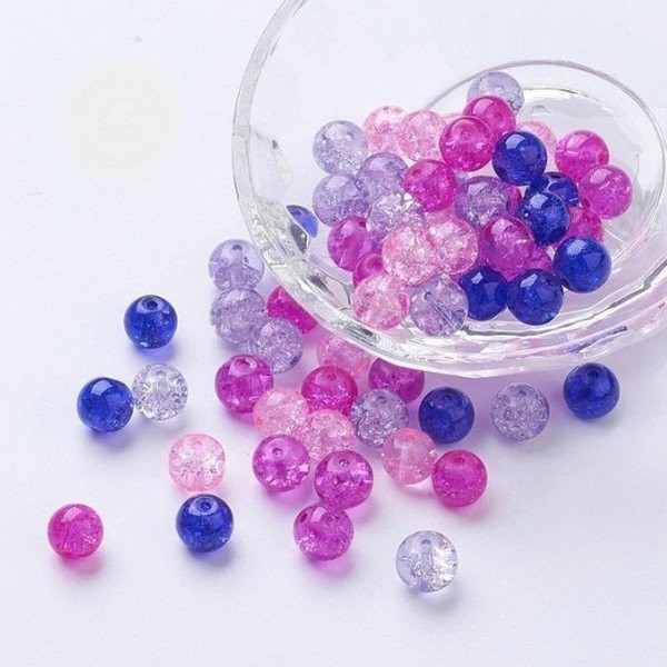 Perles ronde en verre craquelé en mélange coloris assortis 6 mm Lot 835 - Photo n°1