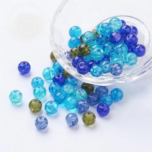 Perles ronde en verre craquelé en mélange coloris assortis 6 mm Lot 1936 - Photo n°1