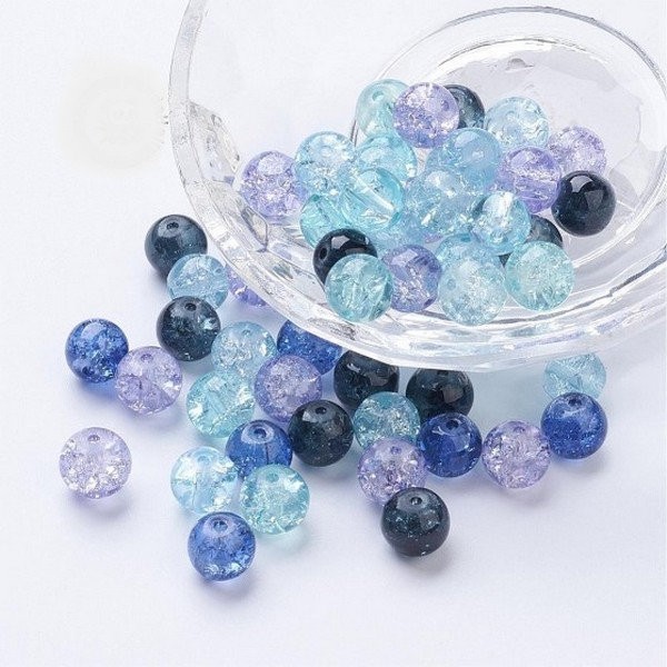 Perles ronde en verre craquelé en mélange coloris assortis 6 mm Lot 732 - Photo n°1