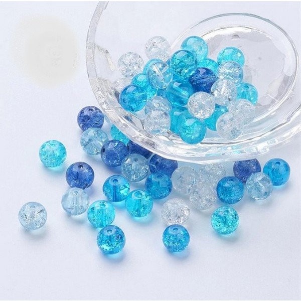 Perles ronde en verre craquelé en mélange coloris assortis 6 mm Lot 8438 - Photo n°1