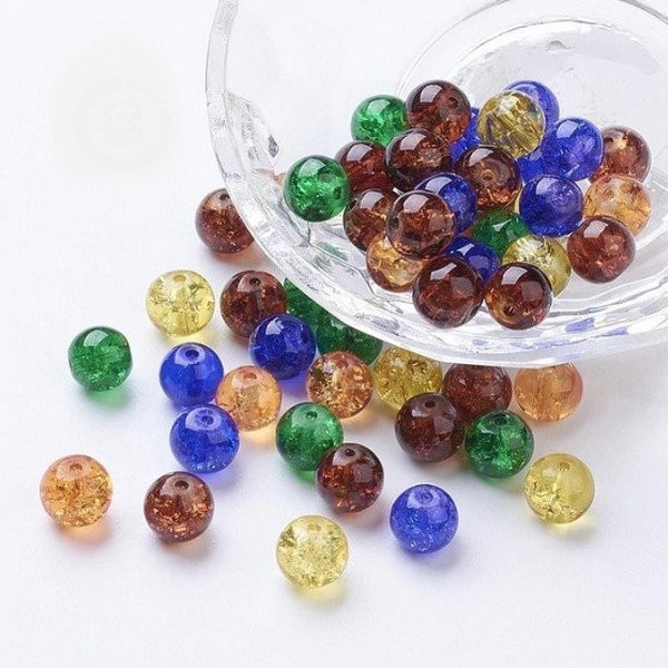 Perles ronde en verre craquelé en mélange coloris assortis 6 mm Lot 7231 - Photo n°1