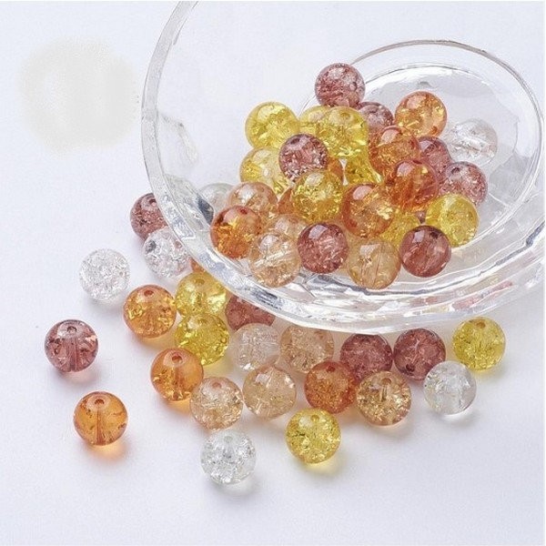 Perles ronde en verre craquelé en mélange coloris assortis 8 mm Lot 3132 - Photo n°1
