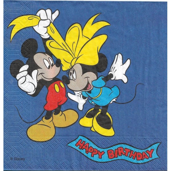 4 Serviettes en papier Mickey & Minnie Anniversaire Format Lunch Decoupage Decopatch 124219 Duni - Photo n°1