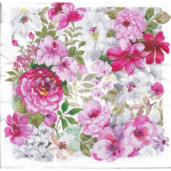 4 Serviettes en papier  Fleus roses variées Format Lunch Decoupage Decopatch 212041 Home Fashion - Photo n°1