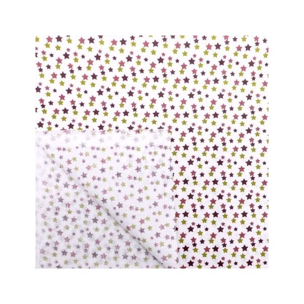 Tissu 100% Coton Motif Étoiles Marron, Rouge Bordeaux Et Vert Anis  - Vendu Au Mètre - Photo n°4
