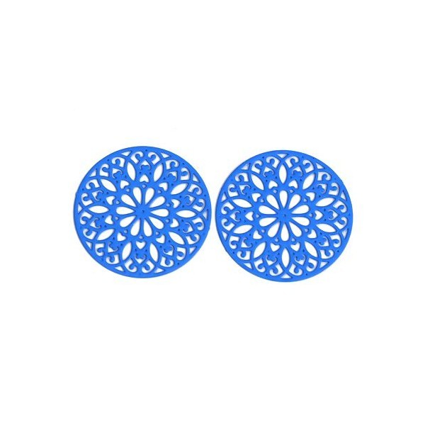 PS110200252 PAX de 5 Estampes pendentif filigrane Mandala 25mm Bleu Roi - Photo n°1
