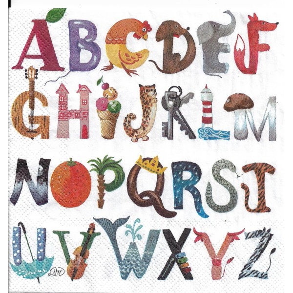 4 Serviettes en papier Alphabet ABC Decoupage Decopatch Format Lunch L-871600 IHR - Photo n°1