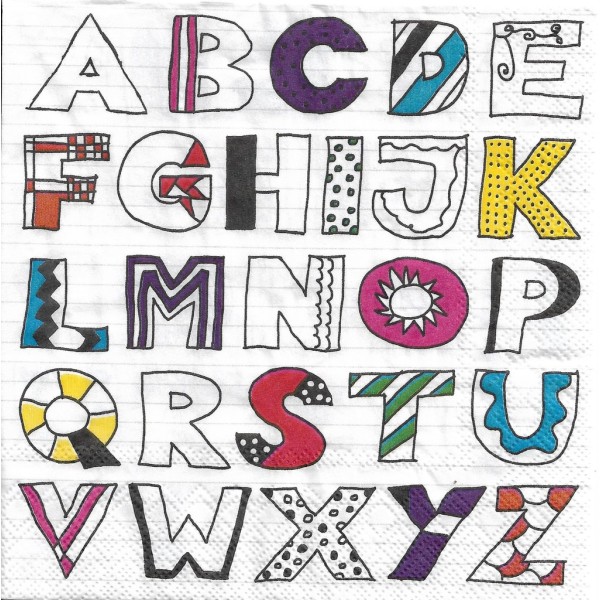 4 Serviettes en papier Alphabet ABC Decoupage Decopatch Format Lunch L-867494 IHR - Photo n°1