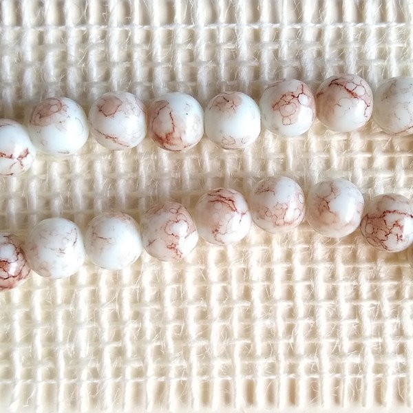 15 perles ronde en verre 10 mm MARBRE MARRON - Photo n°1